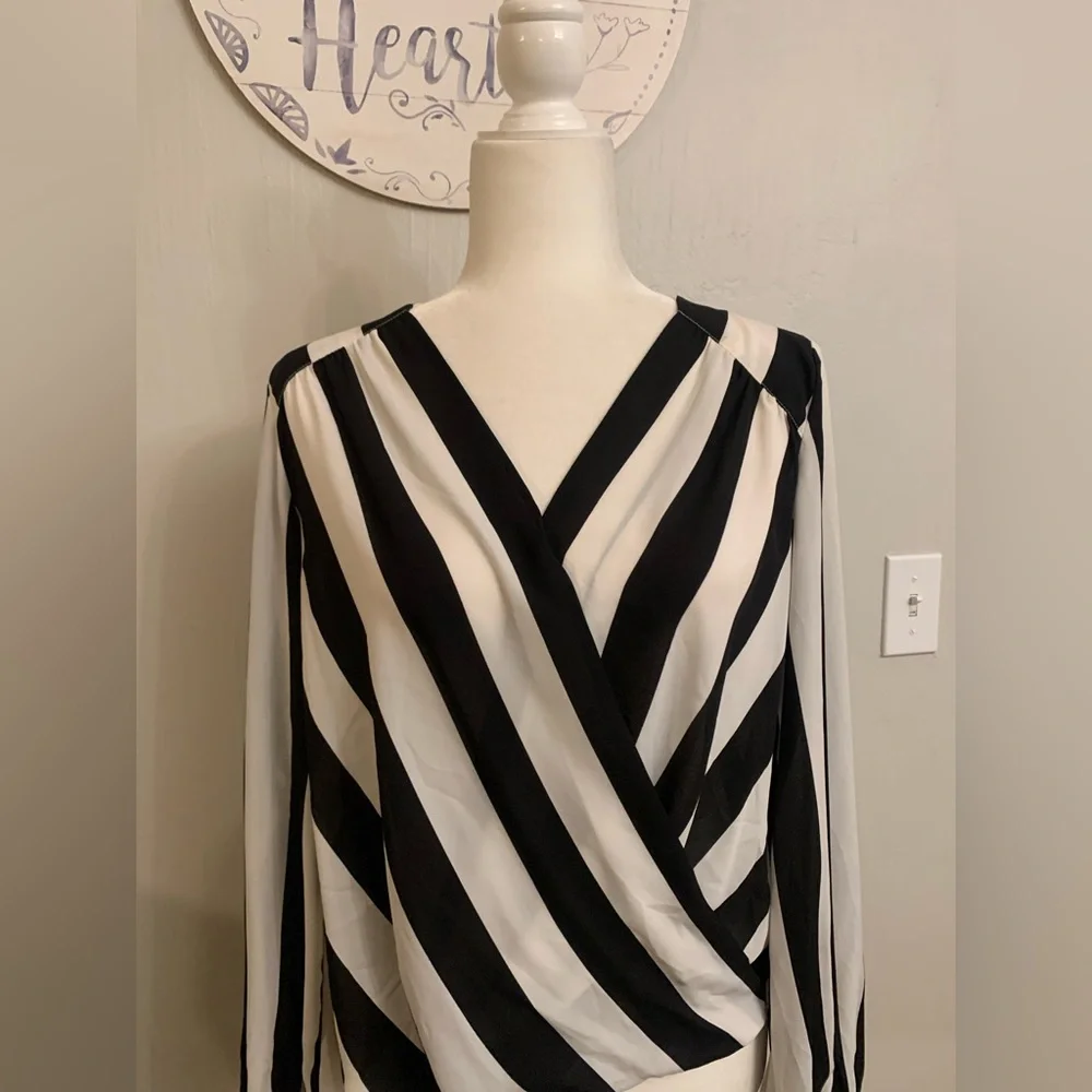 INC International Concepts Black and White Diagonal Stripe Blouse - Picture 2 of 5